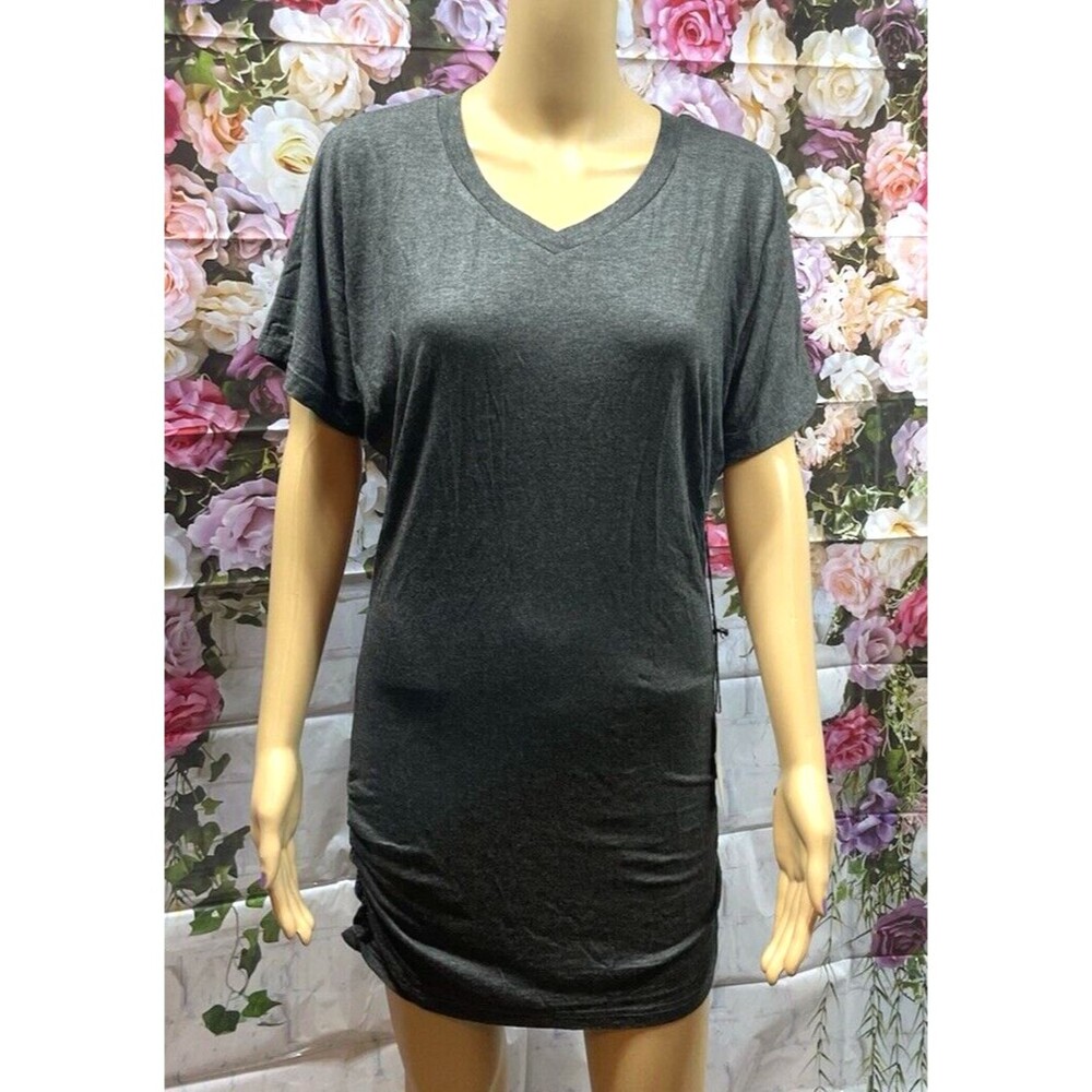 danibe Womens Top M Short Sleeve V Neck Dolman Casual Side Shirring Ruched Shirt